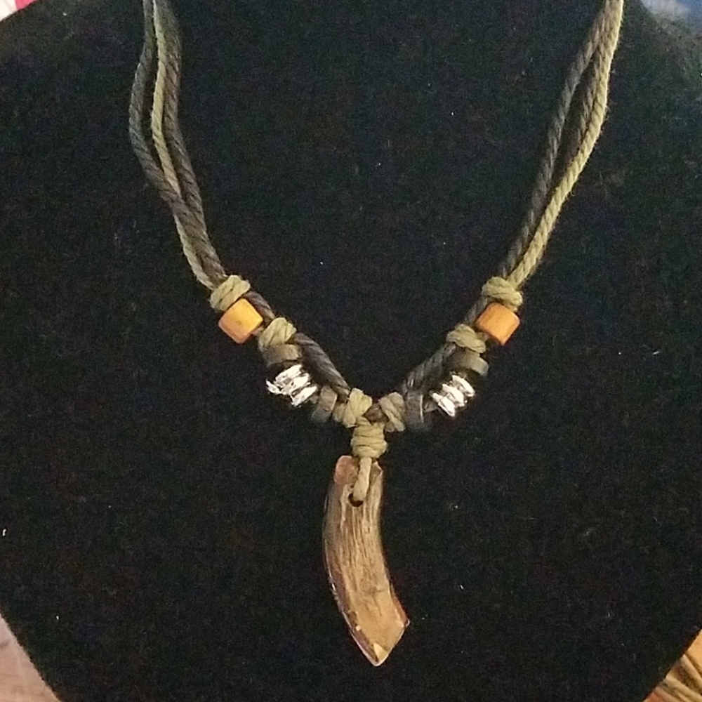 Nature Stones, Beads, & Twine Necklace 23"